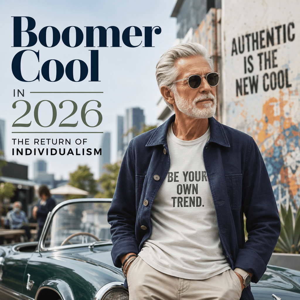 Stylish older man with gray hair and sunglasses showcasing boomer fashion trends in 2026