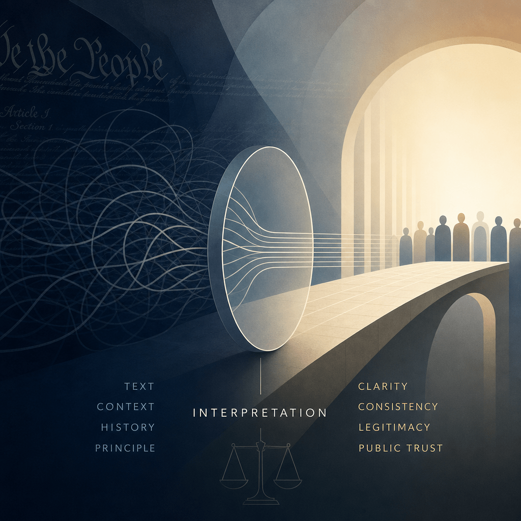 Constitutional Interpretation and Public Trust: Why Clarity Matters 1 Abstract illustration of constitutional interpretation, text with magnifying glass, symbolizing clarity, consistency, legitimacy, and public