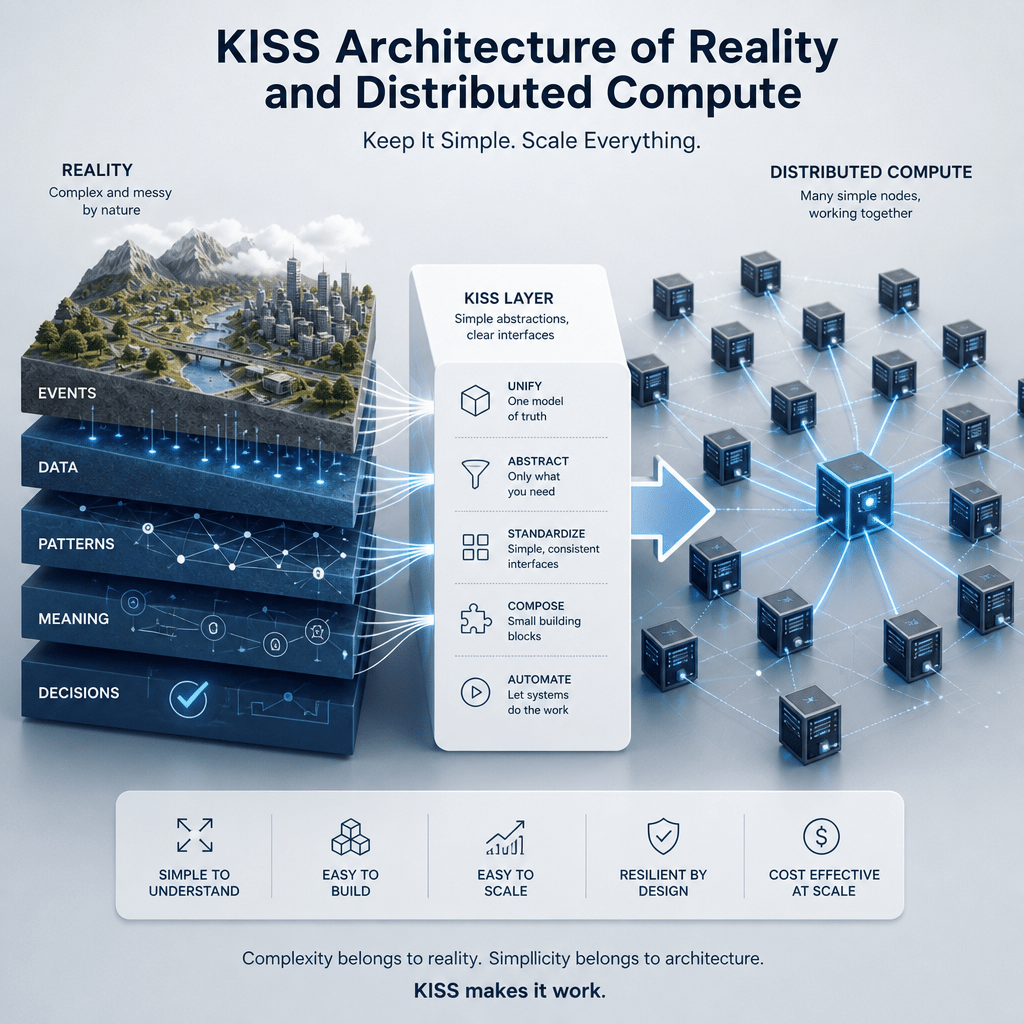 KISS Architecture of Reality and Distributed Biological Compute 2 Diagram of KISS architecture showing scalable reality and distributed compute system components and connections