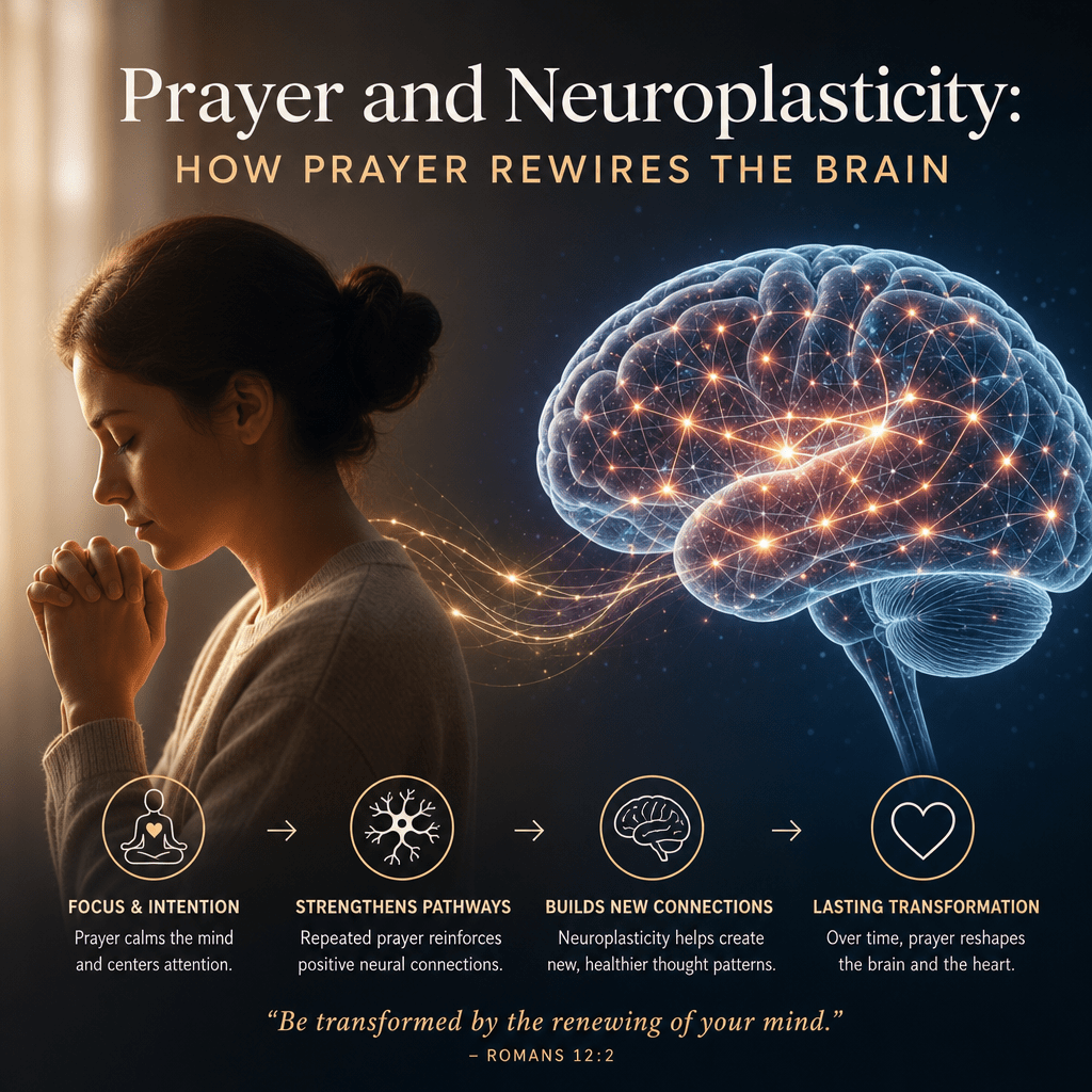 Prayer and Neuroplasticity: How Prayer Rewires the Brain 2 Abstract brain graphic illustrating how prayer may affect neuroplasticity and brain activity.