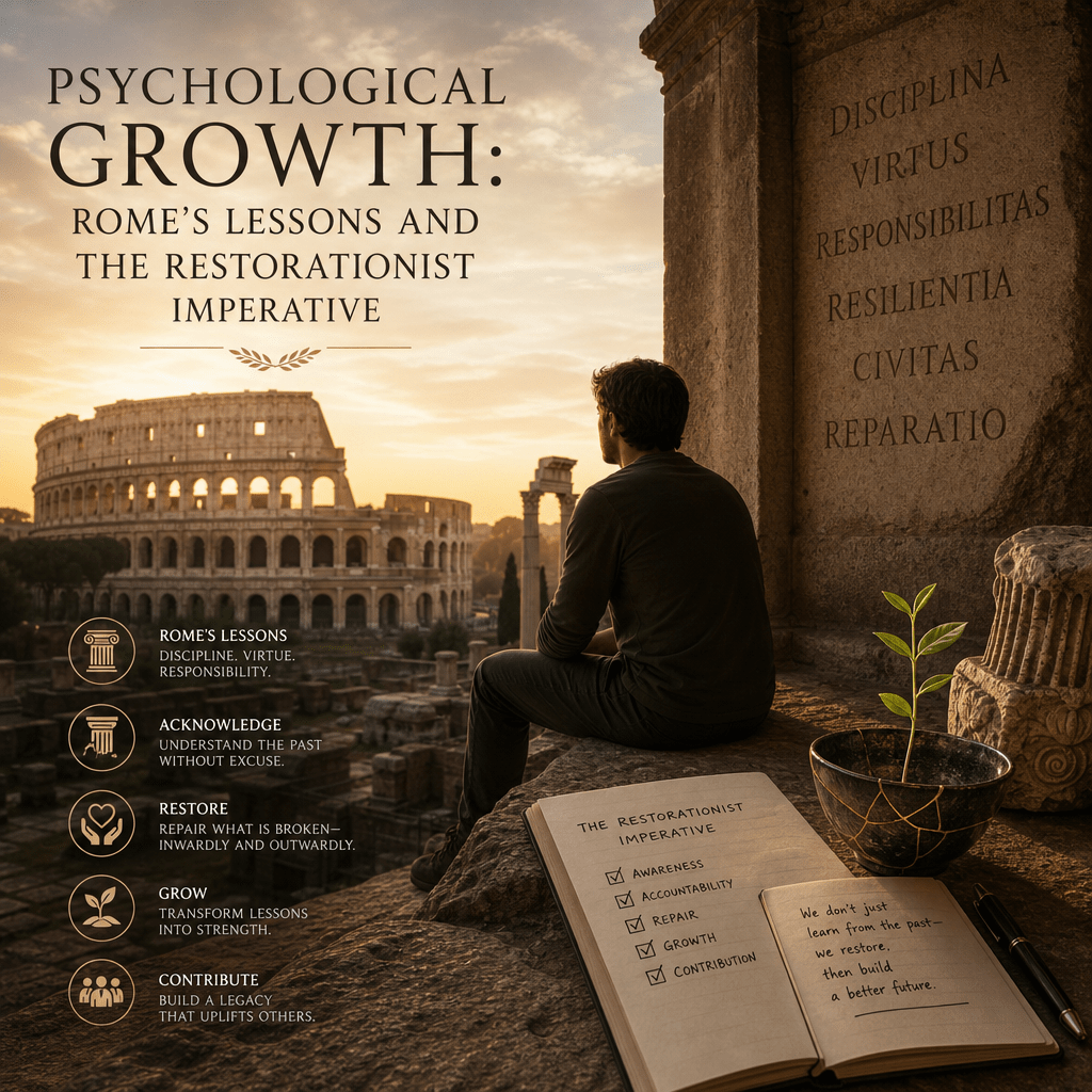 Psychological Growth: 3 Powerful and Sobering Lessons from Rome 2 Abstract illustration of psychological growth inspired by Rome’s lessons and restorationist principles.
