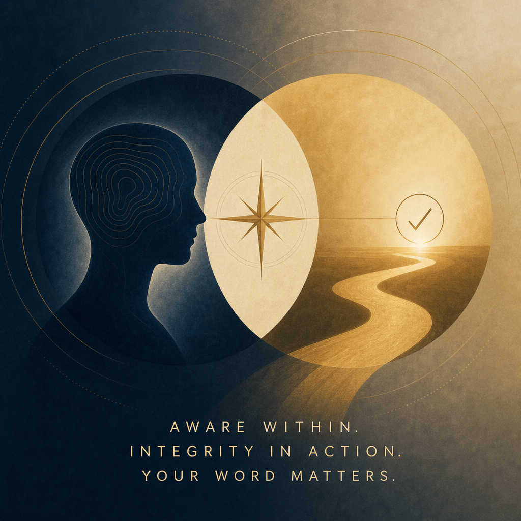 Self-Awareness and Integrity: Why Your Word Matters 2 Abstract human silhouette with compass and path, symbolizing self-awareness, integrity, and keeping your word