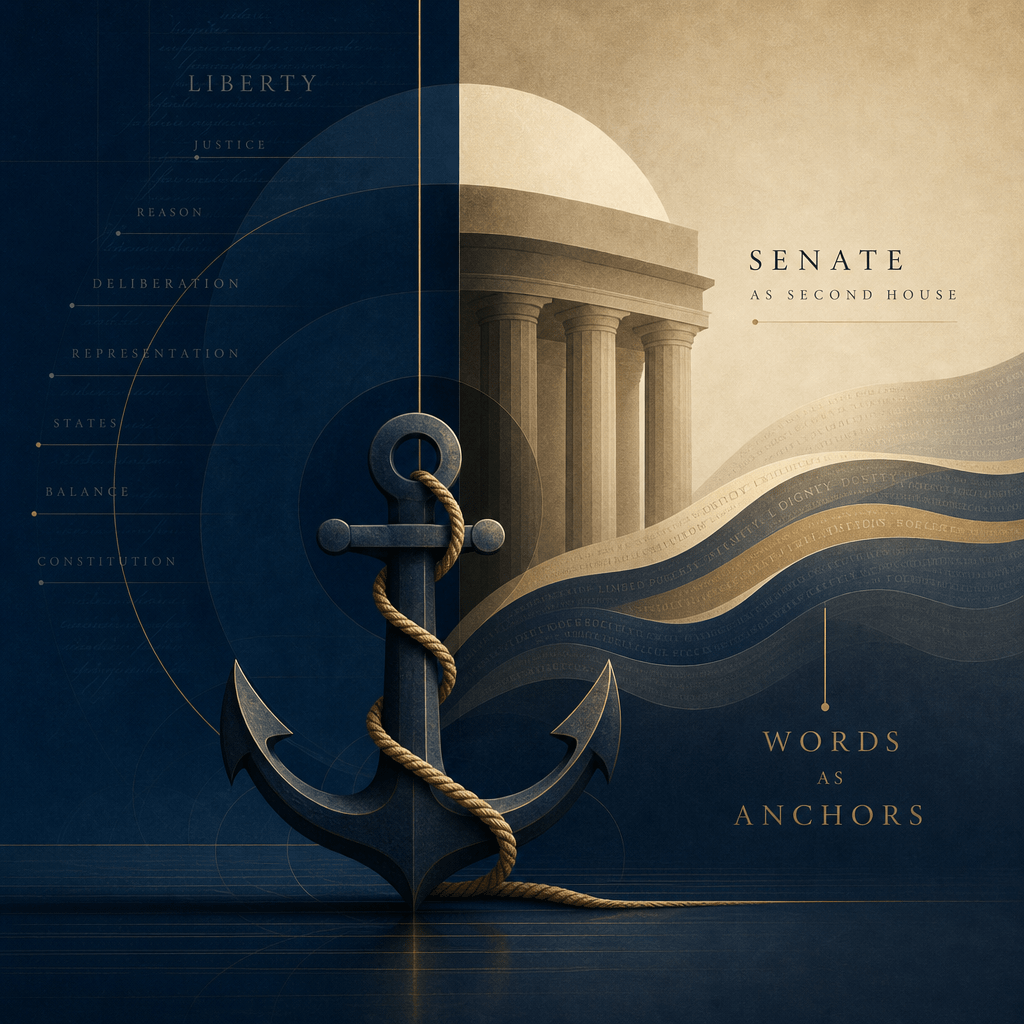 Senate as Second House: Words as Anchors for Liberty 5 Conceptual Senate building with an anchor, symbolizing stability and words as anchors for liberty